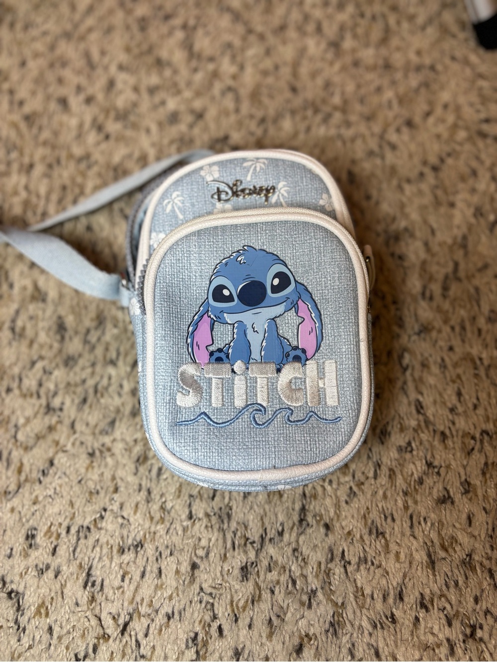 U Disney Stitch Crossbody Mini Bag Blue Hawaiian Print Embroidered